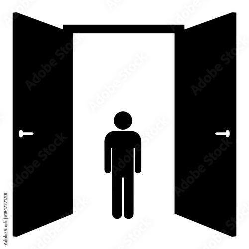 Silhouette figure standing in brightly lit open doorway symbolizing opportunity and choice
