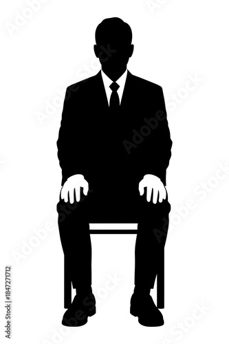 Silhouette of a businessman sitting formally on a chair against a white background