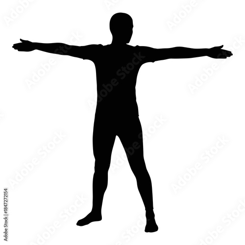 Silhouette of person with arms outstretched in a wide stance for exercise