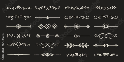 Set of Doodles for Text Separators, a vector collection of wedding-themed ornamental dividers, vintage line elements, hand-drawn borders, and decorative separators for elegant design