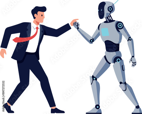 Business Man Fist Bumping Robot Future Technology Partnership Isolated