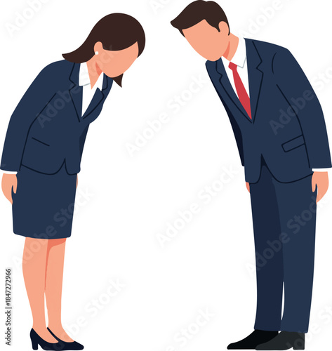 Business People Bowing Respectfully White Background Flat Design