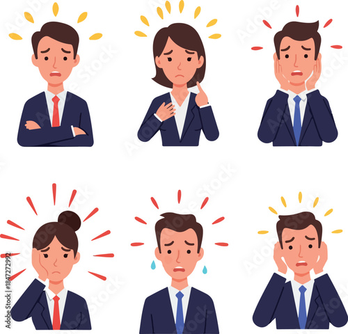 Business People Stress And Anxiety Flat Design Icons