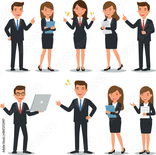 Business People Team Diverse Characters Flat Design Illustration Set
