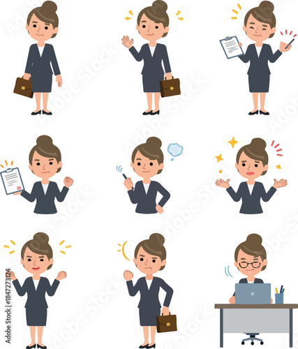 Business Woman Character Poses with Briefcase and Laptop
