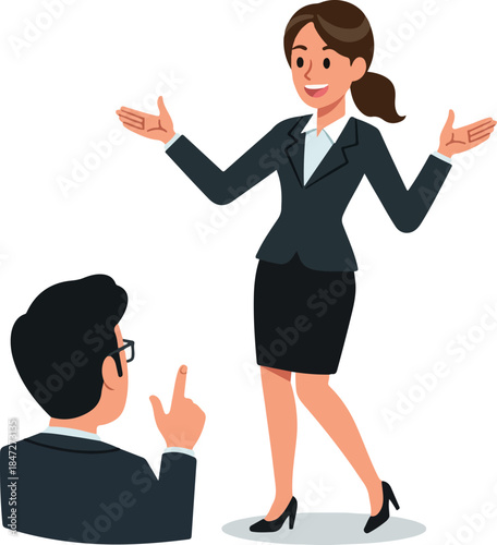Business Woman Explaining Idea To Man In Office Flat Design