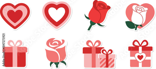 Valentine's Day Icon Set Hearts, Roses, and Gifts for a Festive Design