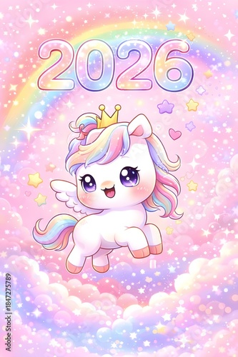 Cute Horse 2026 Kawaii Cartoon Illustration Pastel Style