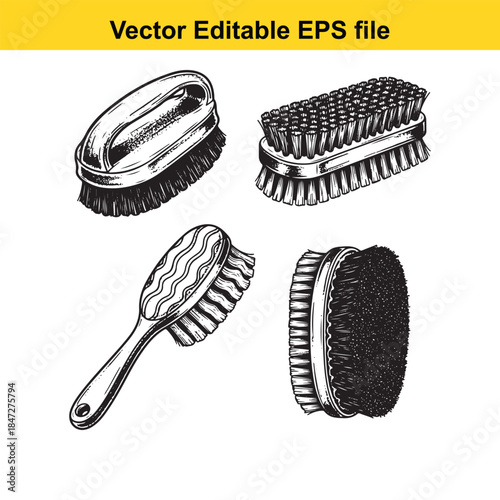 vector illustration of four different types of brushes in editable eps format for various uses
