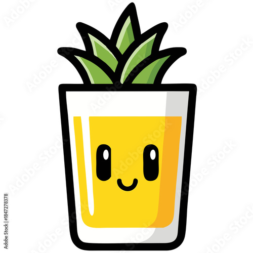 Cute Pineapple Juice Shot Glass with a Happy Face, Vector Illustration