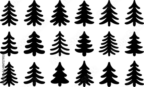 Detailed vector illustration of a collection of tree icons showcasing various tree forms on transparent background high quality professional detailed modern