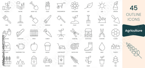 Set of agriculture  icons. Thin outline icons pack. Vector illustration