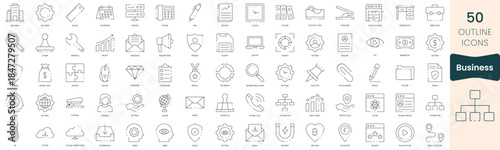 Set of business icons. Thin outline icons pack. Vector illustration