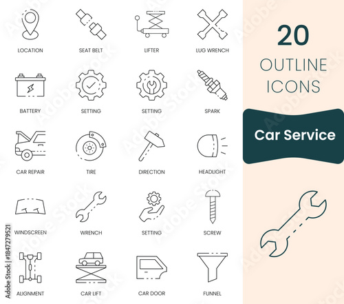 Set of car service  icons. Thin outline icons pack. Vector illustration