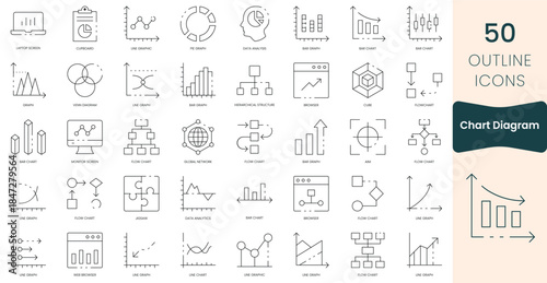 Set of chart diagram icons. Thin outline icons pack. Vector illustration