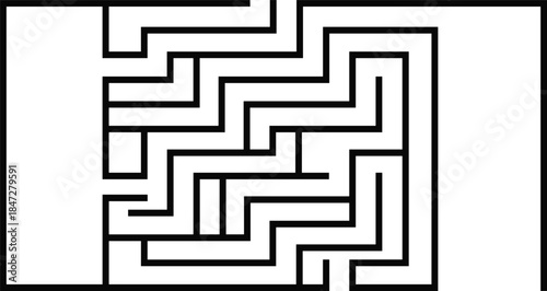 Black and white maze, vector puzzle design, left to right path, brain teaser, logic challenge, educational activity, problem-solving concept