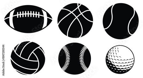 Silhouette Depiction of Various Sports Balls, a professional vector set illustrating