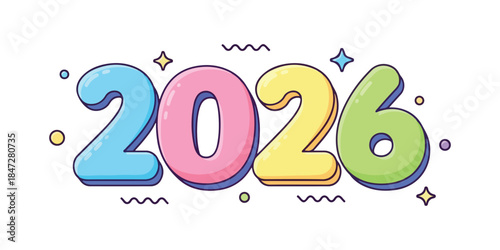 Colorful 2026 Typography: A vibrant illustration of the year 2026, rendered in cheerful, playful typography, set against a simple backdrop, capturing a sense of anticipation and optimism.