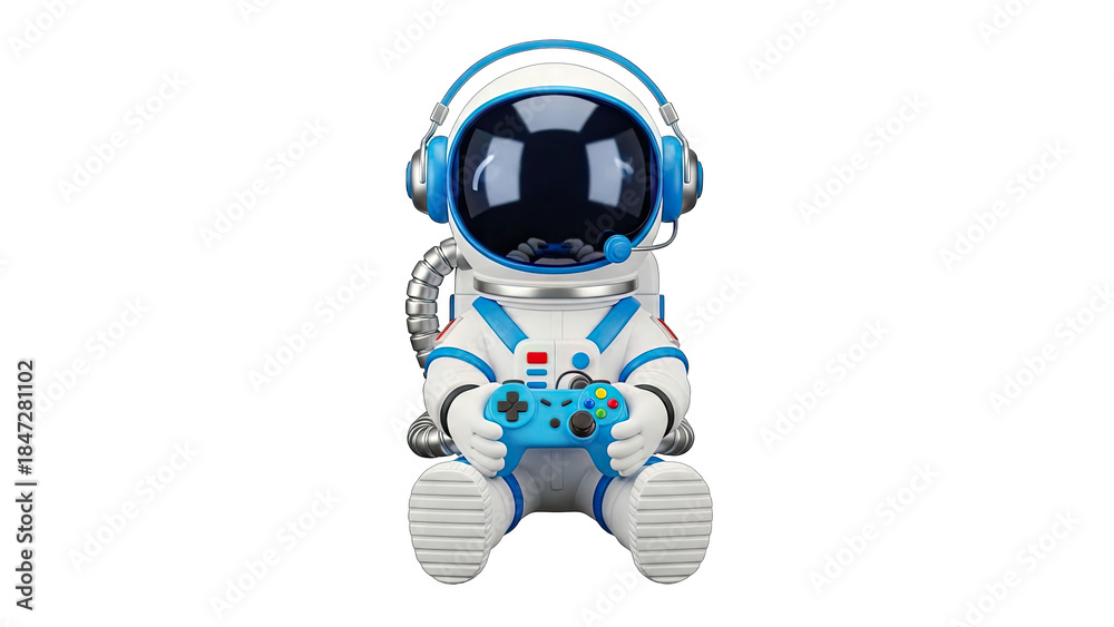 Fototapeta premium Astronaut Playing Video Games on White Background