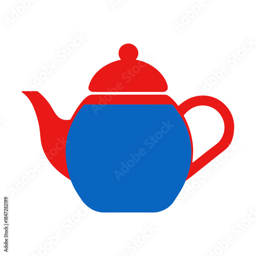 Red and blue teapot isolated on white