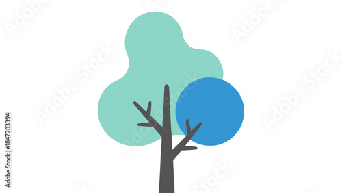 Abstract Tree Illustration with Teal and Blue Foliage