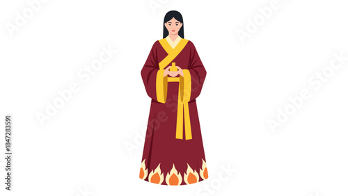 Ancient Chinese Woman in Traditional Robes with Fire Detail