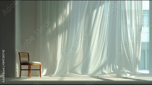 Bright Sunlight Streaming Through Elegant White Curtains in Modern Interior
