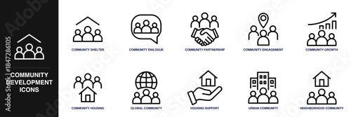 Community Development Line Icon Set