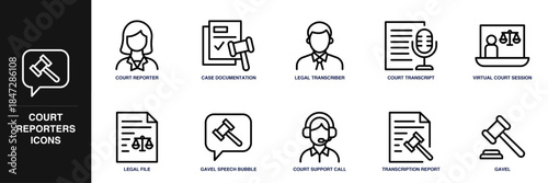 Court Reporters Line Icon Set