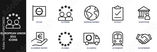 European Union (EU) Line Icon Set