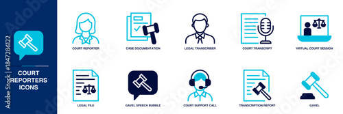 Court Reporters Blue Colored Outline Icon Set