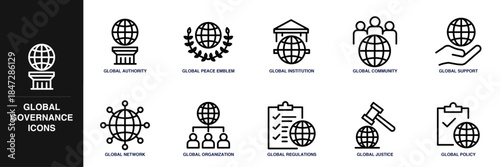 Global Governance Line Icon Set