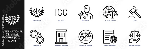 International Criminal Court (ICC) Line Icon Set