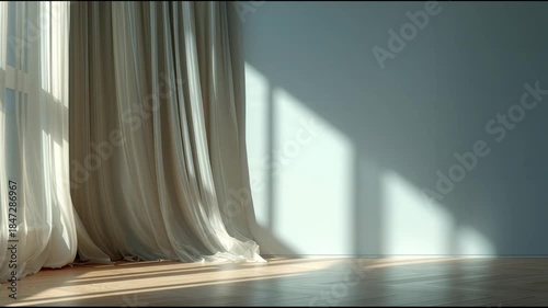 Bright Sunlight Streaming Through Elegant Curtain Drapes in a Modern Interior