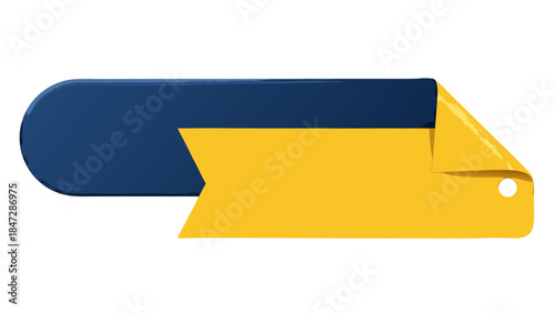 Blue and Yellow Ribbon Banner with Folded Corner and Hole