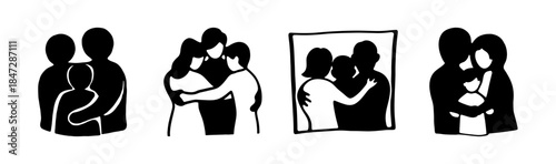 A collection of heartwarming family embrace icons symbolizing love, unity, and support