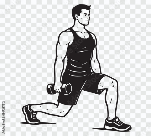 Man doing dumbbell lunge for leg strength workout Fitness Training Dumbbell Lunge Step Sequence Workout