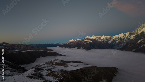 Venus Belt Over Mount Gongga at Dusk with Pink and Blue Layered Sky, China