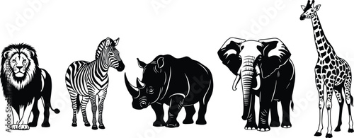 African animal silhouette vector, wildlife icon, safari species, black illustration, biodiversity art, nature symbol, savanna creatures, conservation graphic