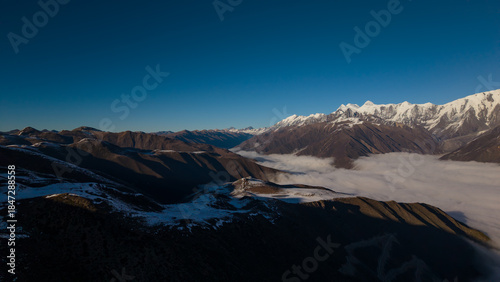Venus Belt Over Mount Gongga at Dusk with Pink and Blue Layered Sky, China