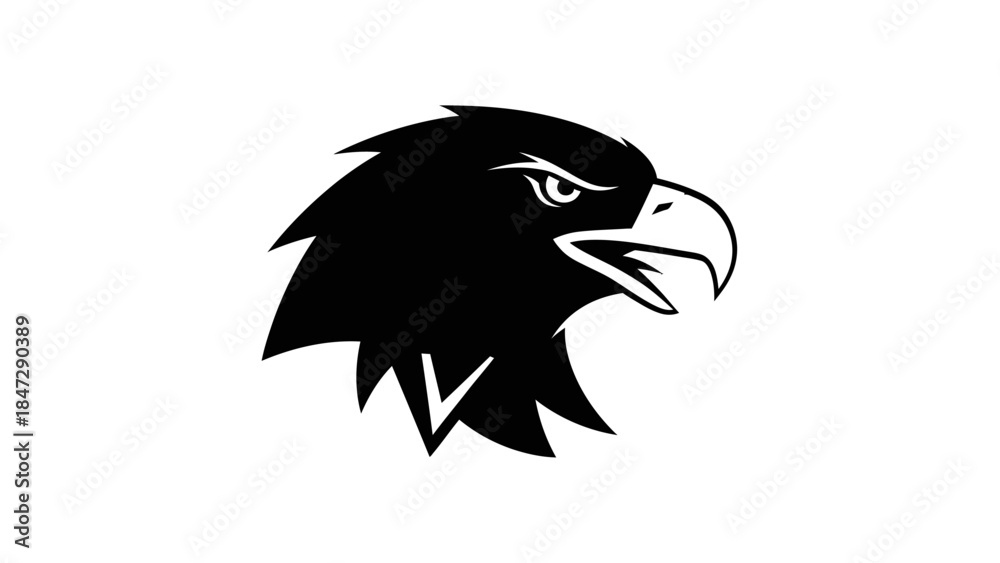 Obraz premium Black Eagle Head Silhouette - A Fierce and Majestic Bird of Prey Icon for Branding and Design