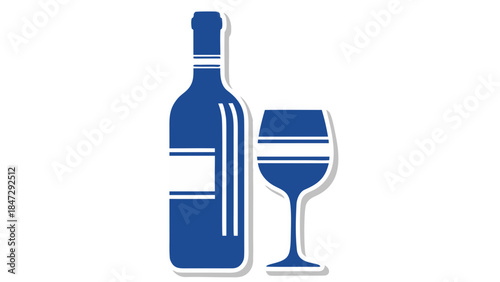 Blue Wine Bottle and Glass Icon