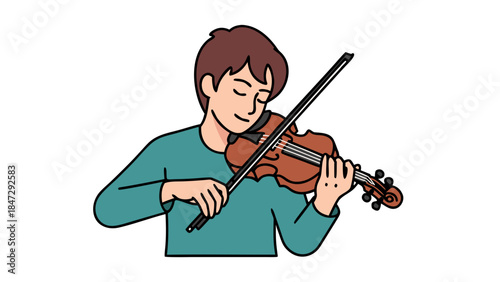 Boy Playing Violin Cartoon Illustration