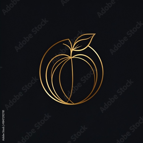 Minimalist golden line art illustration of a fruit, embodying elegance and natural purity. Luxurious symbol for premium branding, health-conscious products, or sophisticated design