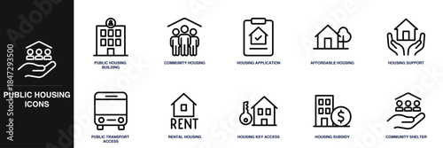 Public Housing Line Icon Set