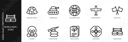 World War I Line Icon Set