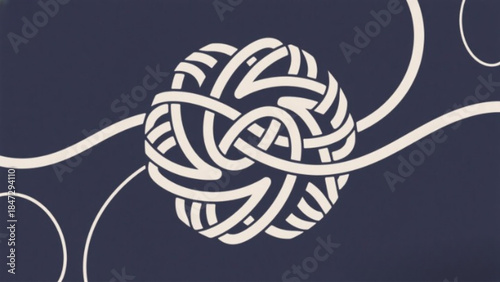 A tangled ball of black and white wire creates a unique office concept for christmas tree decorations with colorful elastic bands and green cord