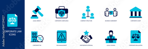Corporate Law (Specific) Blue Colored Outline Icon Set