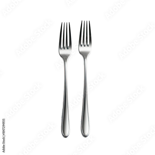 Two silver forks displayed vertically against a stark black background