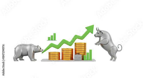 Financial market bull and bear upward growth trend investment success